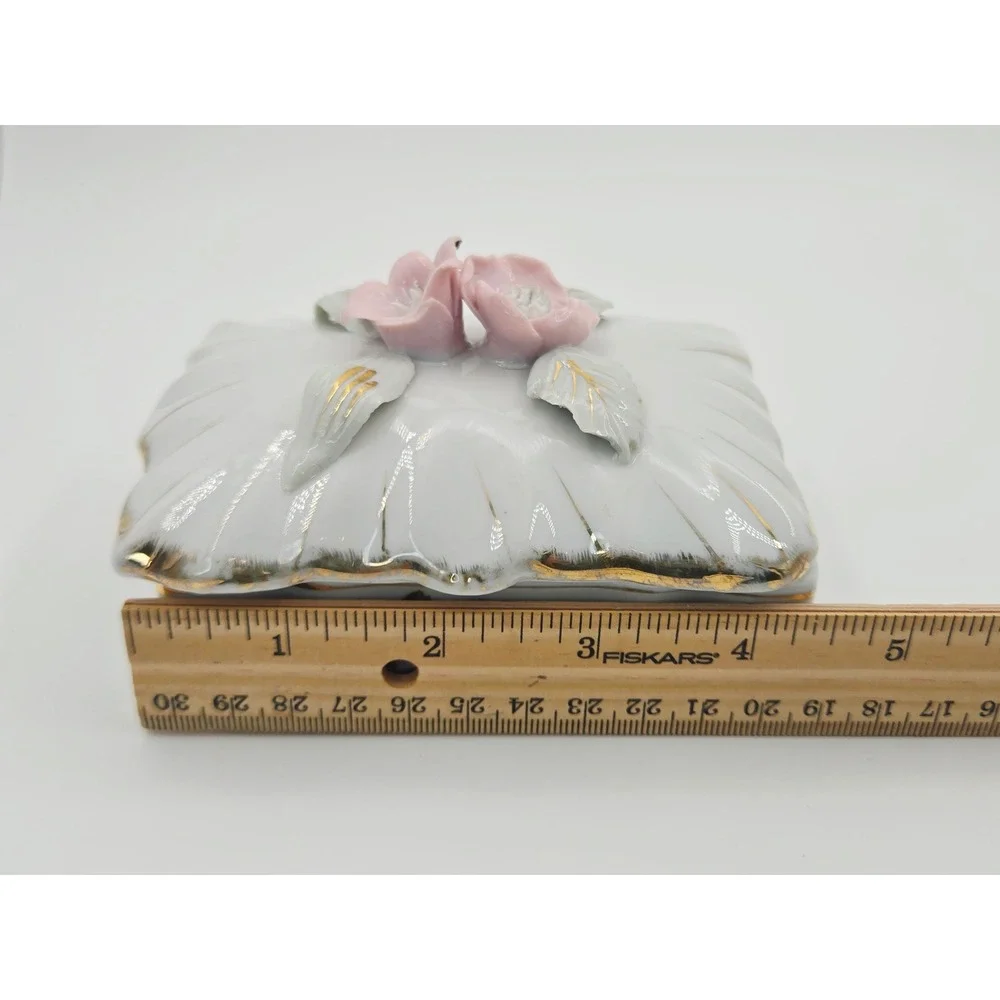 Vintage Royal Sealy Japan Porcelain Trinket Box and Ring Dish 3 pc Set Rose Gold